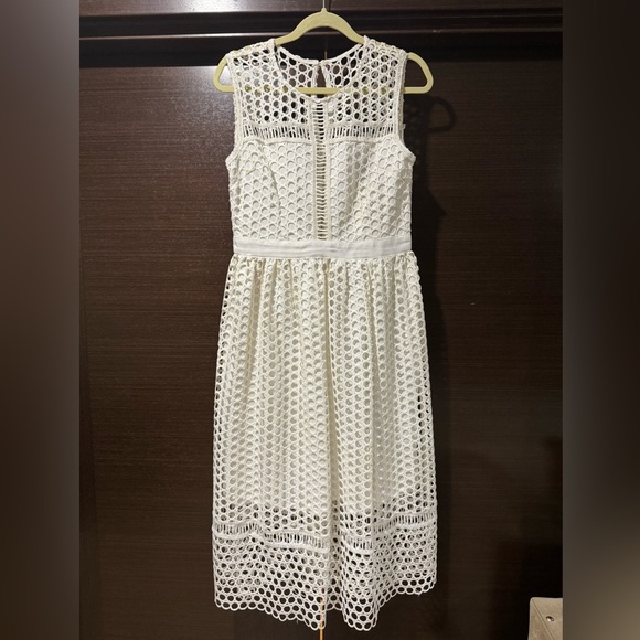 Aqua White Circle Lace Illusion Midi Dress Size L - Picture 3 of 13